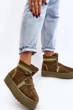 Damskie Śniegowce Na Grubej Podeszwie Z Wiązaniem Zielone Milson