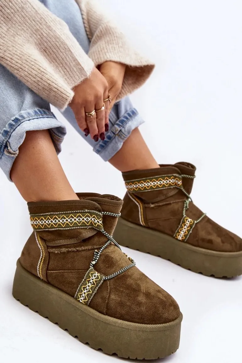 Damskie Śniegowce Na Grubej Podeszwie Z Wiązaniem Zielone Milson