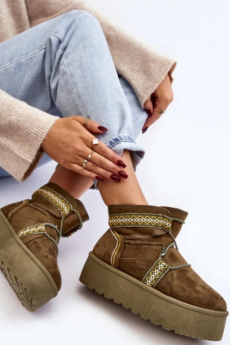 Damskie Śniegowce Na Grubej Podeszwie Z Wiązaniem Zielone Milson