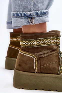 Damskie Śniegowce Na Grubej Podeszwie Z Wiązaniem Zielone Milson