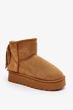 Damskie Śniegowce Na Masywnej Platformie Z Frędzlami Camel Lirico