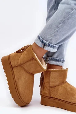 Damskie Śniegowce Na Masywnej Platformie Z Frędzlami Camel Lirico