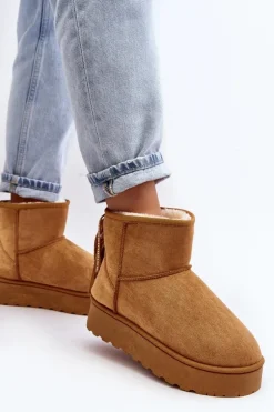 Damskie Śniegowce Na Masywnej Platformie Z Frędzlami Camel Lirico