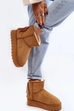 Damskie Śniegowce Na Masywnej Platformie Z Frędzlami Camel Lirico