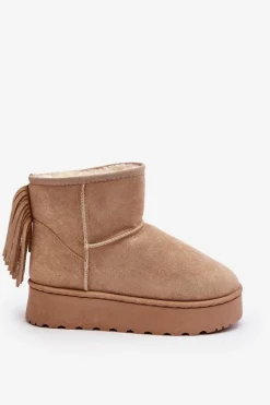 Damskie Śniegowce Na Masywnej Platformie Z Frędzlami Beżowe Lirico