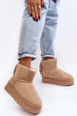 Damskie Śniegowce Na Masywnej Platformie Z Frędzlami Beżowe Lirico