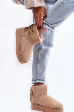 Damskie Śniegowce Na Masywnej Platformie Z Frędzlami Beżowe Lirico