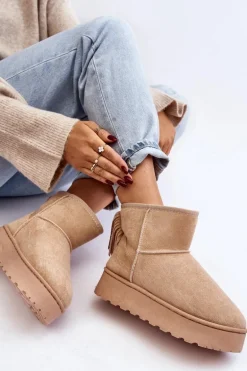 Damskie Śniegowce Na Masywnej Platformie Z Frędzlami Beżowe Lirico