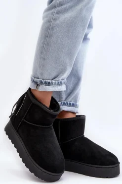 Damskie Śniegowce Na Masywnej Platformie Z Frędzlami Czarne Lirico