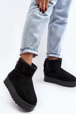 Damskie Śniegowce Na Masywnej Platformie Z Frędzlami Czarne Lirico