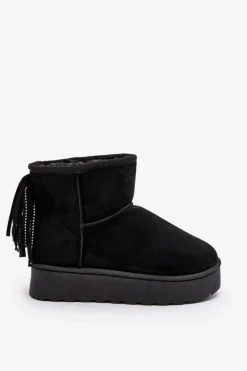 Damskie Śniegowce Na Masywnej Platformie Z Frędzlami Czarne Lirico