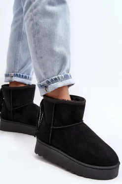 Damskie Śniegowce Na Masywnej Platformie Z Frędzlami Czarne Lirico