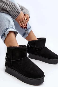 Damskie Śniegowce Na Masywnej Platformie Z Frędzlami Czarne Lirico