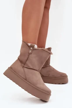 Damskie Śniegowce Na Platformie Z Futerkiem Ciemnobeżowe Evelira