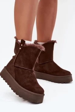 Damskie Śniegowce Na Platformie Z Futerkiem Czekoladowe Evelira