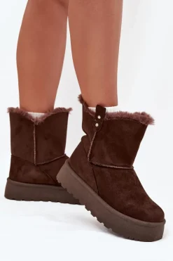 Damskie Śniegowce Na Platformie Z Futerkiem Czekoladowe Evelira