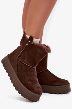 Damskie Śniegowce Na Platformie Z Futerkiem Czekoladowe Evelira