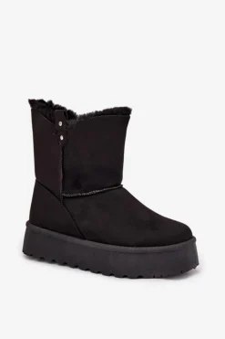 Damskie Śniegowce Na Platformie Z Futerkiem Czarne Evelira