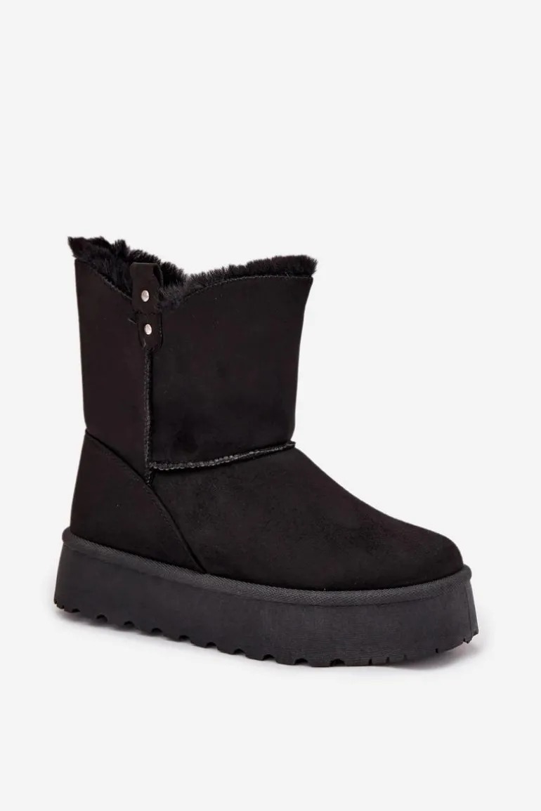 Damskie Śniegowce Na Platformie Z Futerkiem Czarne Evelira