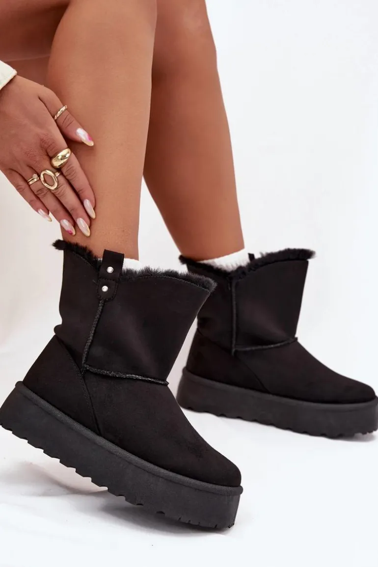 Damskie Śniegowce Na Platformie Z Futerkiem Czarne Evelira