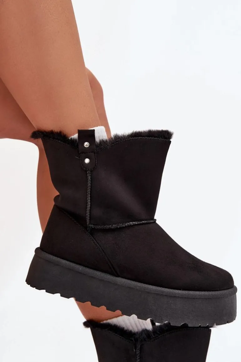 Damskie Śniegowce Na Platformie Z Futerkiem Czarne Evelira