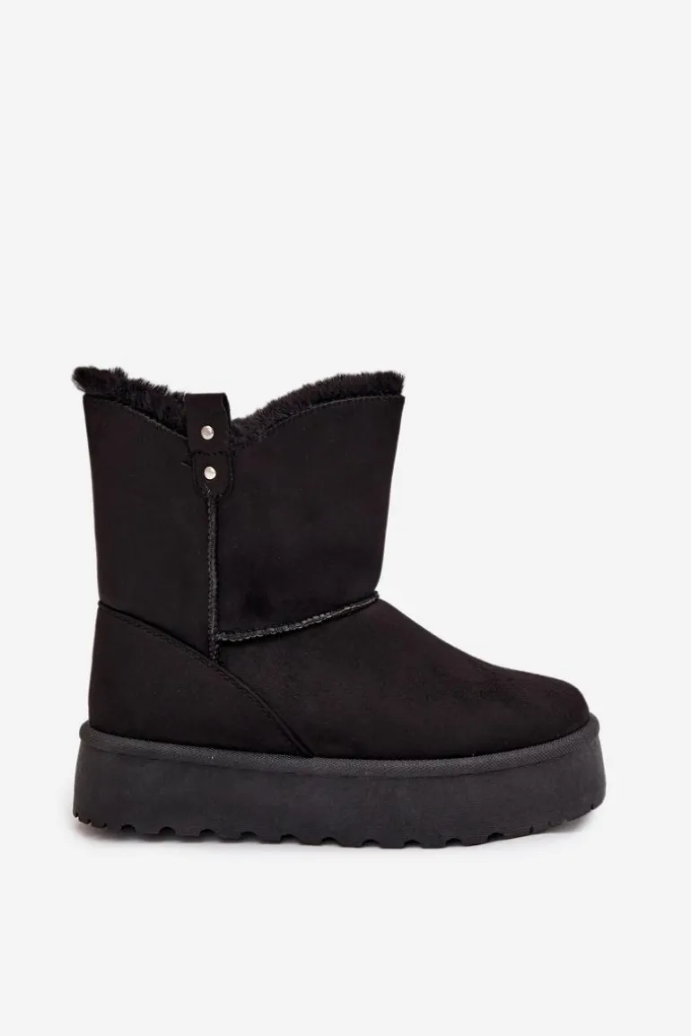 Damskie Śniegowce Na Platformie Z Futerkiem Czarne Evelira