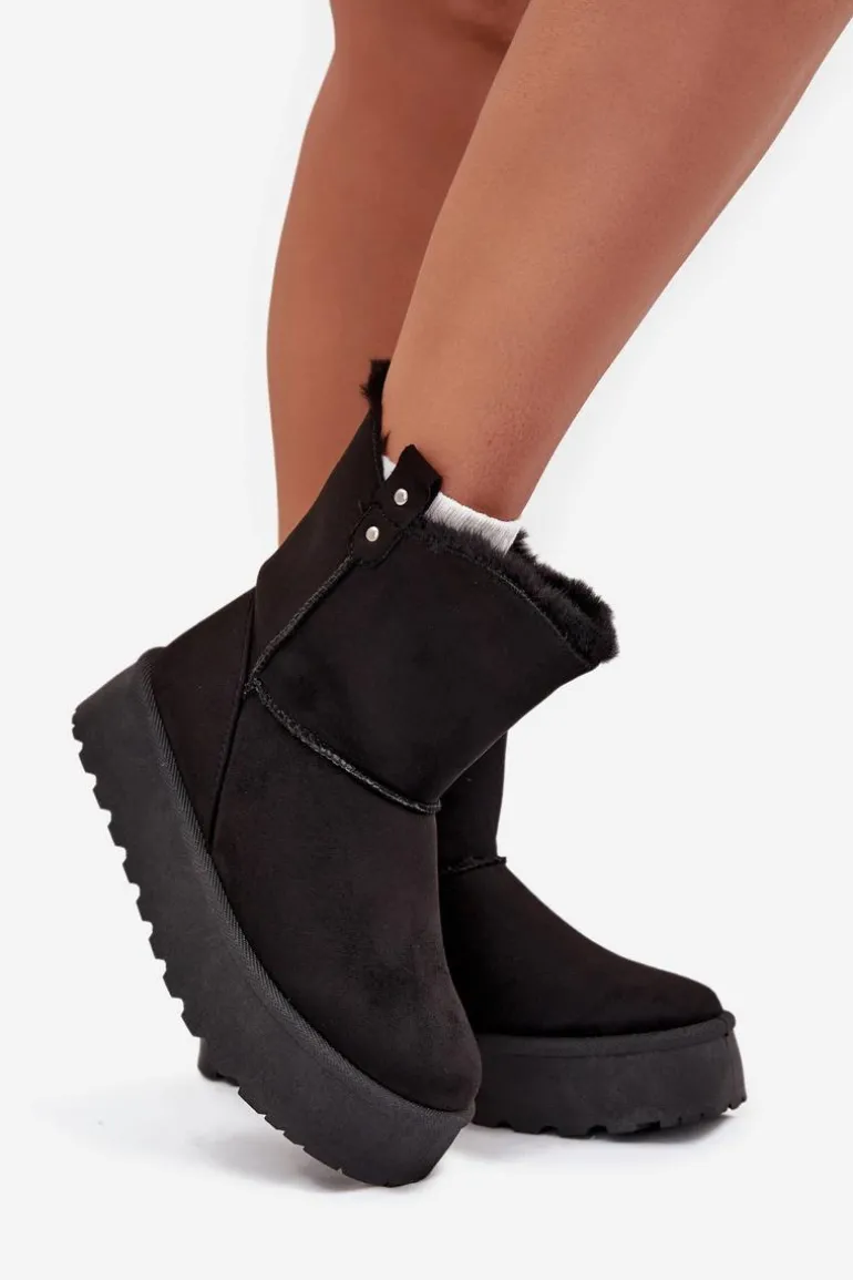 Damskie Śniegowce Na Platformie Z Futerkiem Czarne Evelira