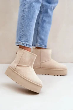 Damskie Śniegowce Na Platformie Jasnobeżowe Leanara