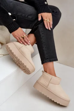 Damskie Śniegowce Na Platformie Jasnobeżowe Ninala