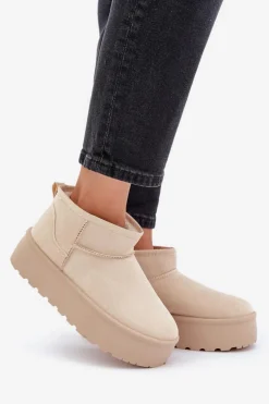 Damskie Śniegowce Na Platformie Jasnobeżowe Ninala