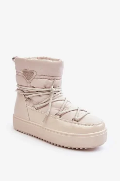 Damskie Śniegowce Na Platformie Z Wiązaniem Beżowe Fleure