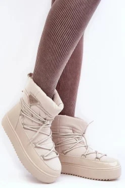 Damskie Śniegowce Na Platformie Z Wiązaniem Beżowe Fleure