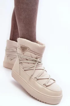 Damskie Śniegowce Na Platformie Z Wiązaniem Beżowe Fleure