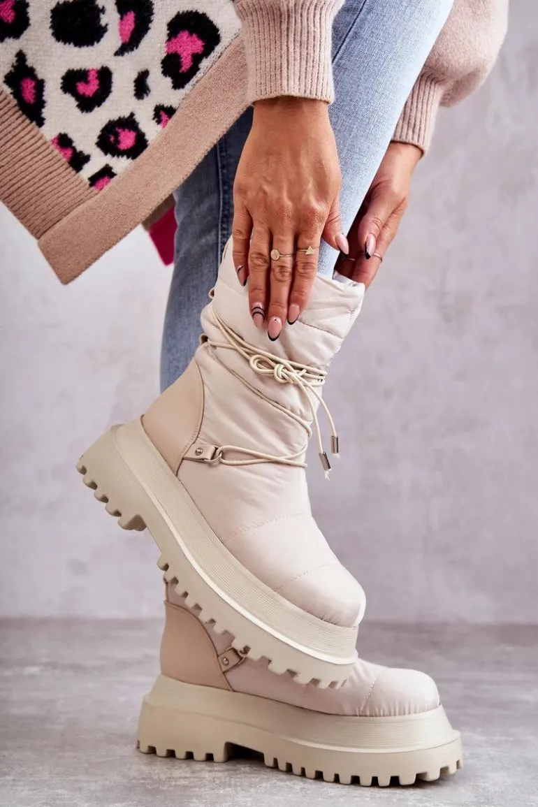 Damskie Śniegowce Na Platformie Beżowe Lilou