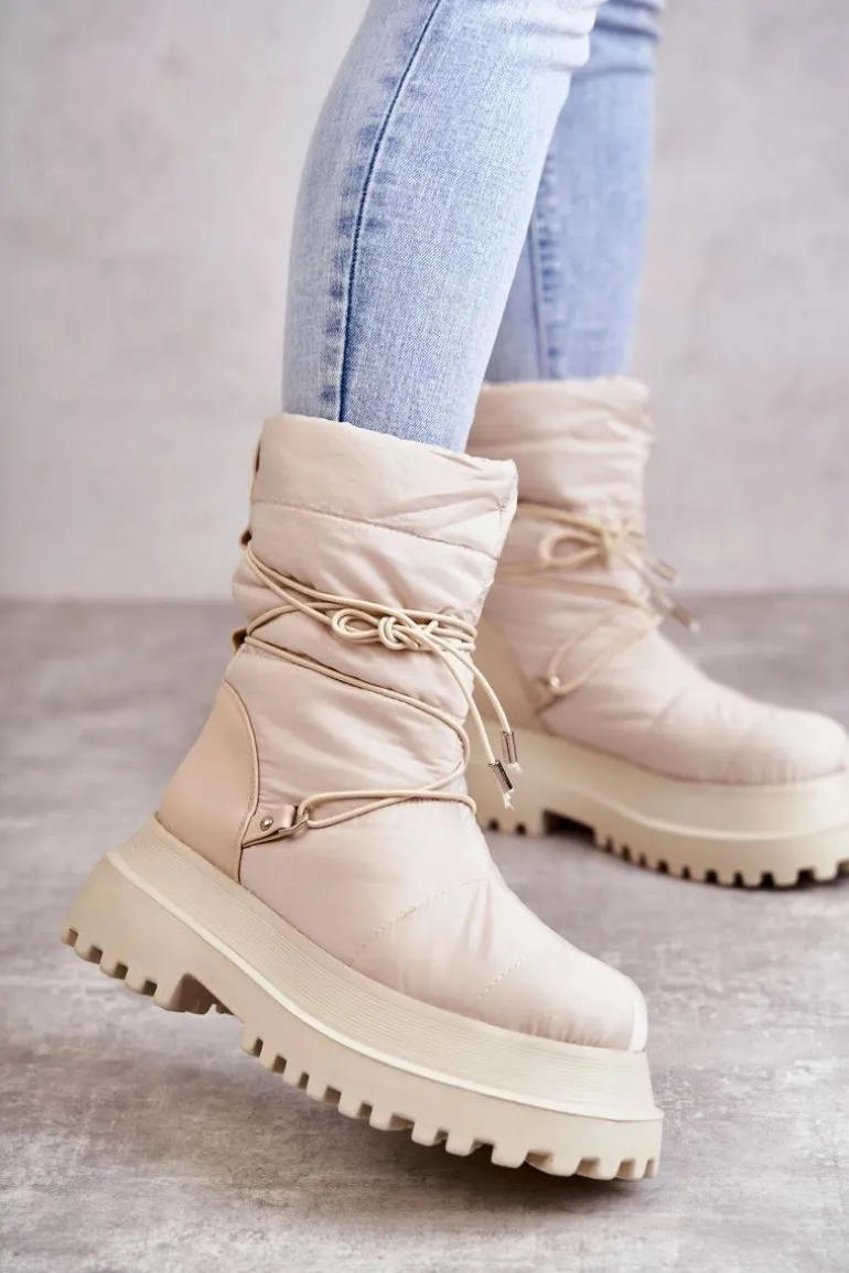 Damskie Śniegowce Na Platformie Beżowe Lilou