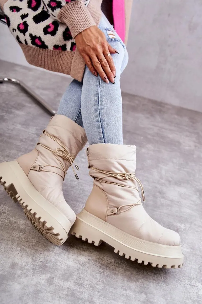 Damskie Śniegowce Na Platformie Beżowe Lilou