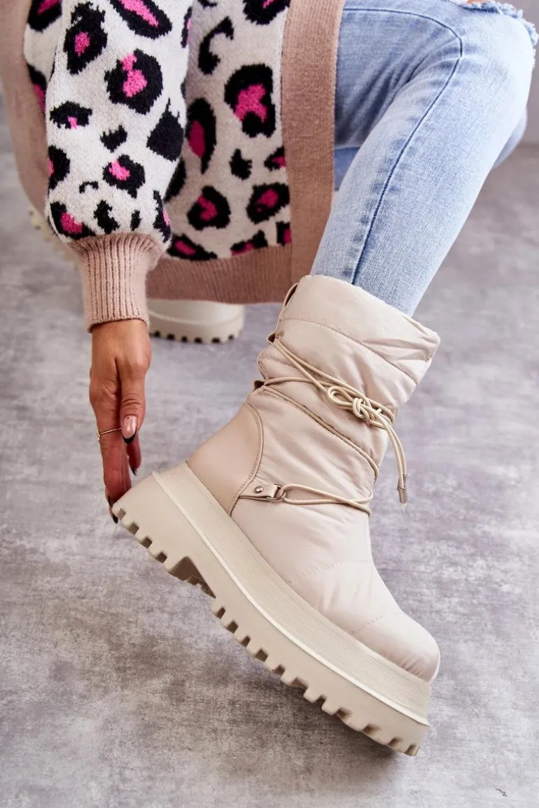 Damskie Śniegowce Na Platformie Beżowe Lilou