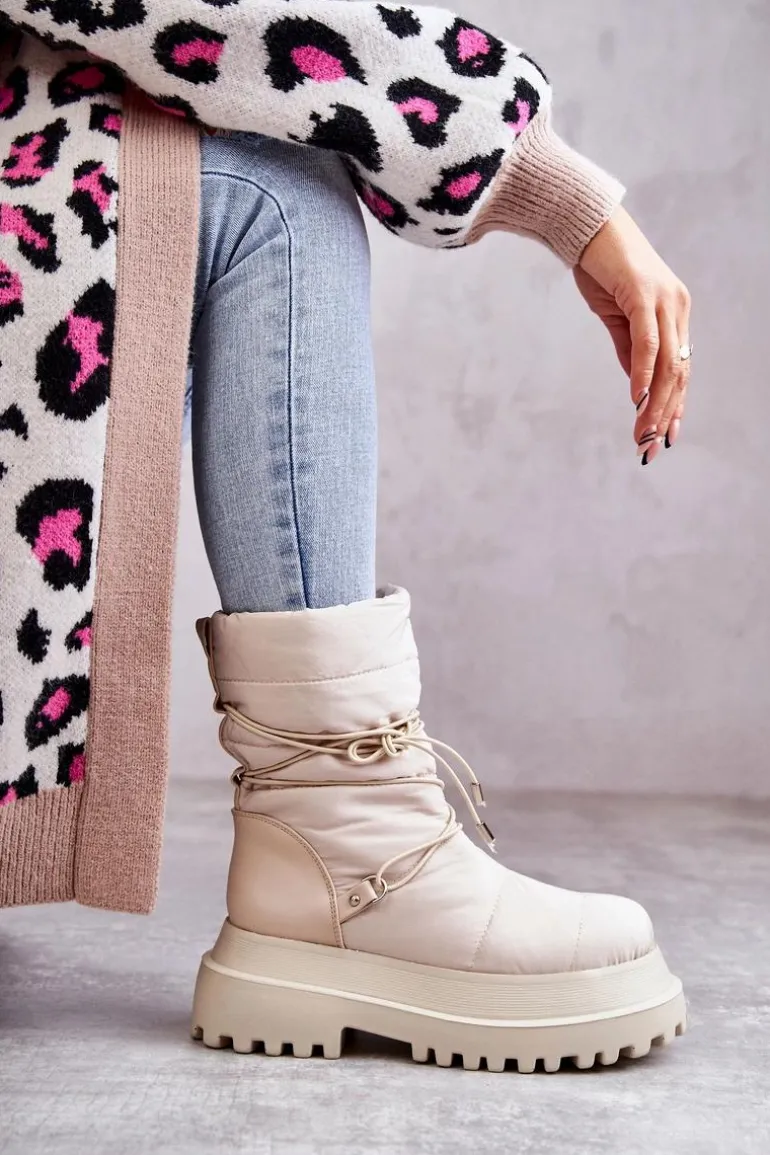 Damskie Śniegowce Na Platformie Beżowe Lilou