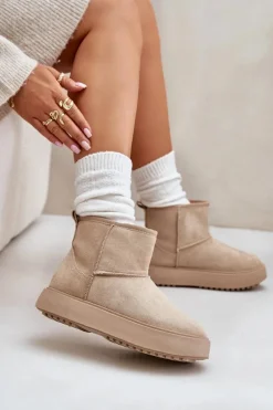 Damskie Śniegowce Na Platformie Z Eko Zamszu Beżowe Atteria