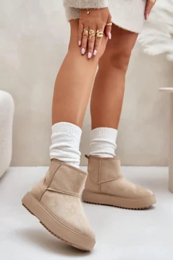 Damskie Śniegowce Na Platformie Z Eko Zamszu Beżowe Atteria