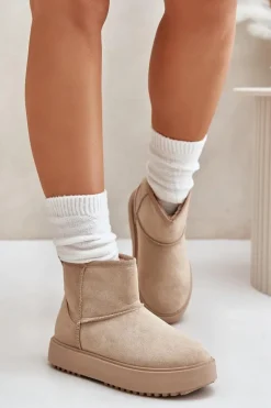 Damskie Śniegowce Na Platformie Z Eko Zamszu Beżowe Atteria