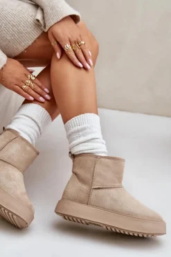 Damskie Śniegowce Na Platformie Z Eko Zamszu Beżowe Atteria