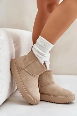 Damskie Śniegowce Na Platformie Z Eko Zamszu Beżowe Atteria