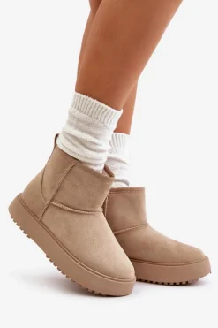 Damskie Śniegowce Na Platformie Z Eko Zamszu Beżowe Atteria