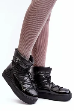 Damskie Śniegowce Na Platformie Z Wiązaniem Czarne Fleure