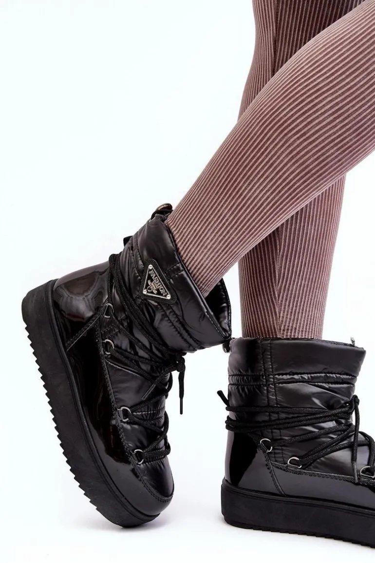 Damskie Śniegowce Na Platformie Z Wiązaniem Czarne Fleure