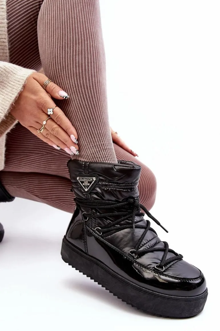 Damskie Śniegowce Na Platformie Z Wiązaniem Czarne Fleure