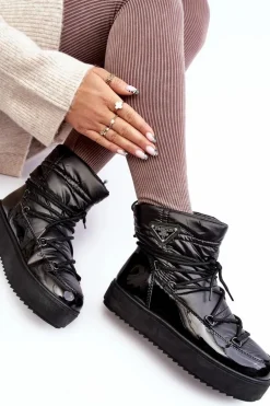 Damskie Śniegowce Na Platformie Z Wiązaniem Czarne Fleure