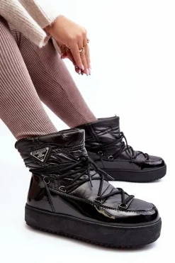 Damskie Śniegowce Na Platformie Z Wiązaniem Czarne Fleure