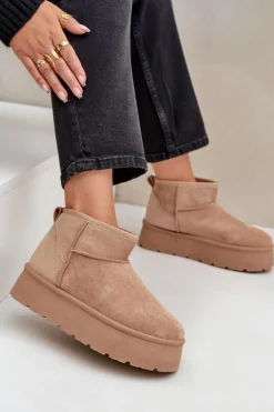 Damskie Śniegowce Na Platformie Ciemnobeżowe Ninala